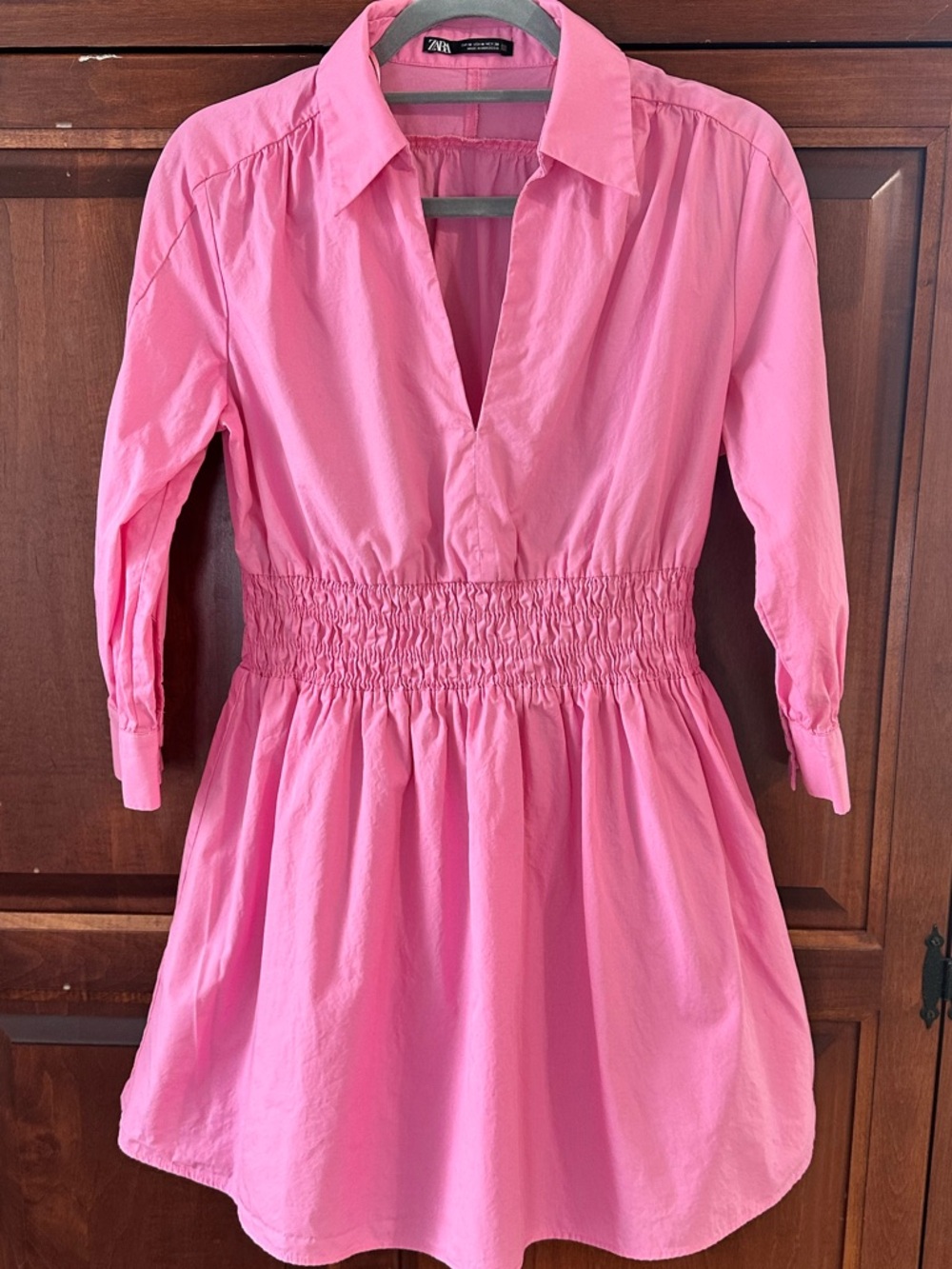 Zara Pink Smocked Waist Shirtdress size M